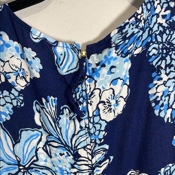 Lilly Pulitzer Blue and White Sundress with Cuffed 3/4 Sleeves - Picture 9 of 14